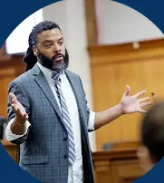 Attorney presenting in a courtroom